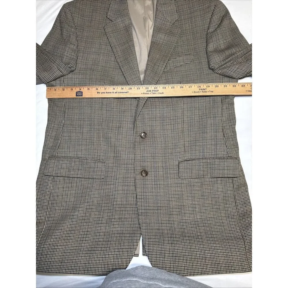 Lauren Ralph Lauren Houndstooth Brown Wool Blazer Jacket Sport Coat Mens 44L EUC